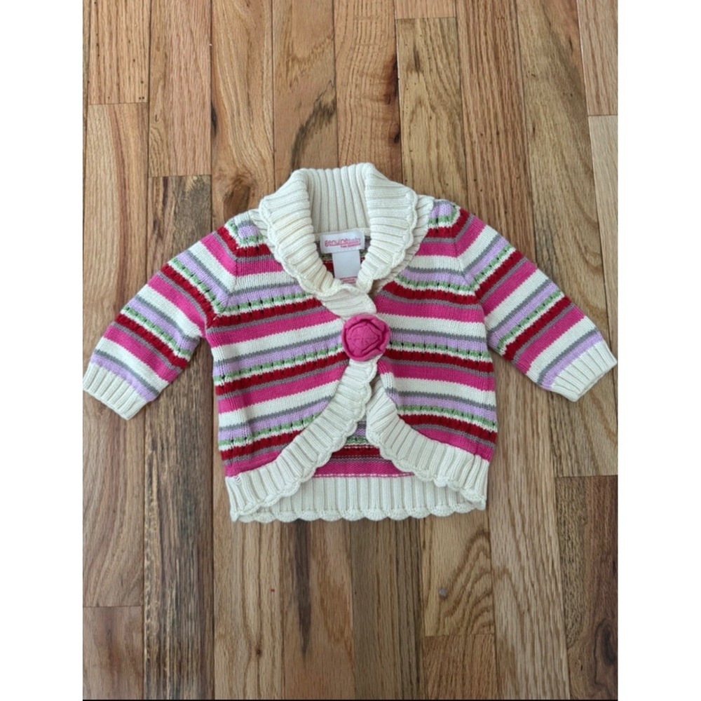 Genuine Baby OshKosh Girls Pink Striped Floral Button Cardigan Sweater 3M Cotton - Picture 4 of 4